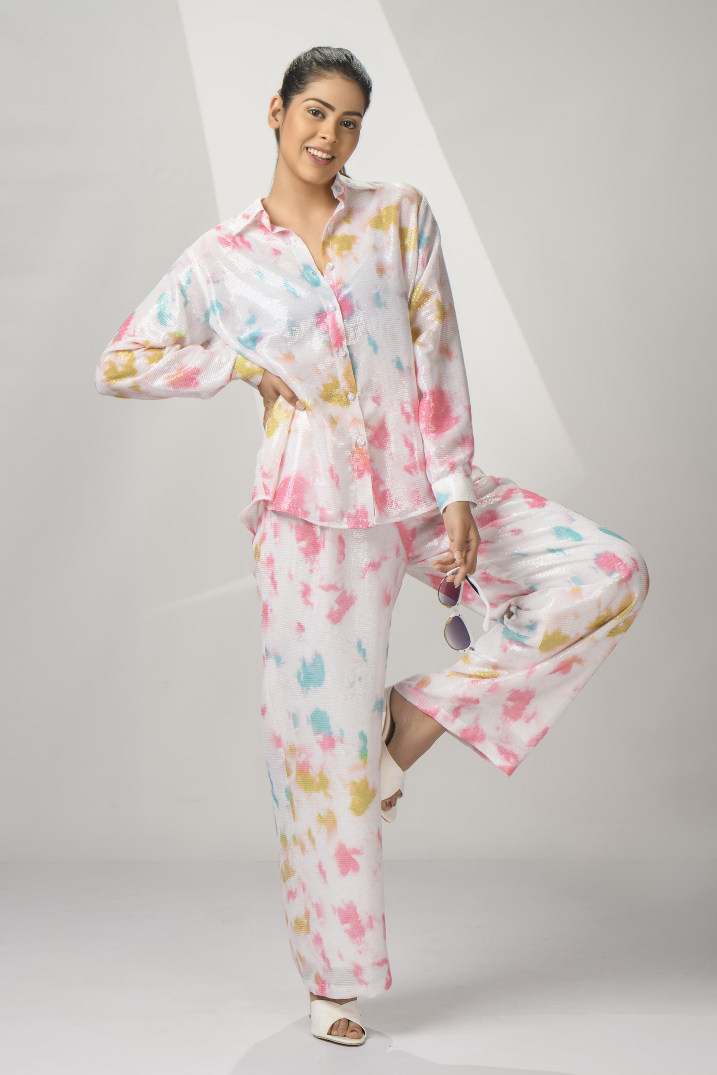 White Tie Dye Shirt & Palazzo Set