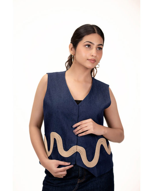 Wave Detail Denim Top
