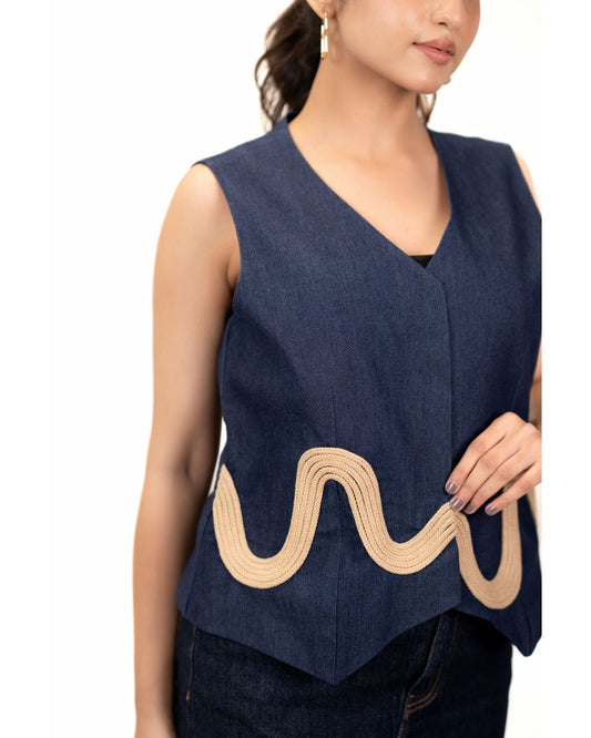 Wave Detail Denim Top