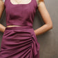 Front Slit Skirt with Feather Details Crop Top