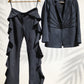 Black Embellished Pantsuit Ruffled Trouser