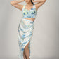 Tie Dye White Ruched Skirt with Side Slit